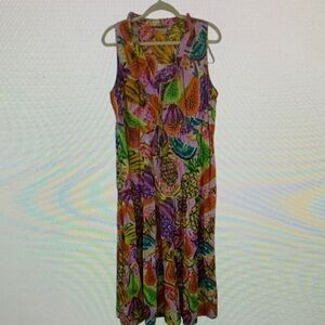 Tropical Fruit Print Sleeveless Maxi Dress